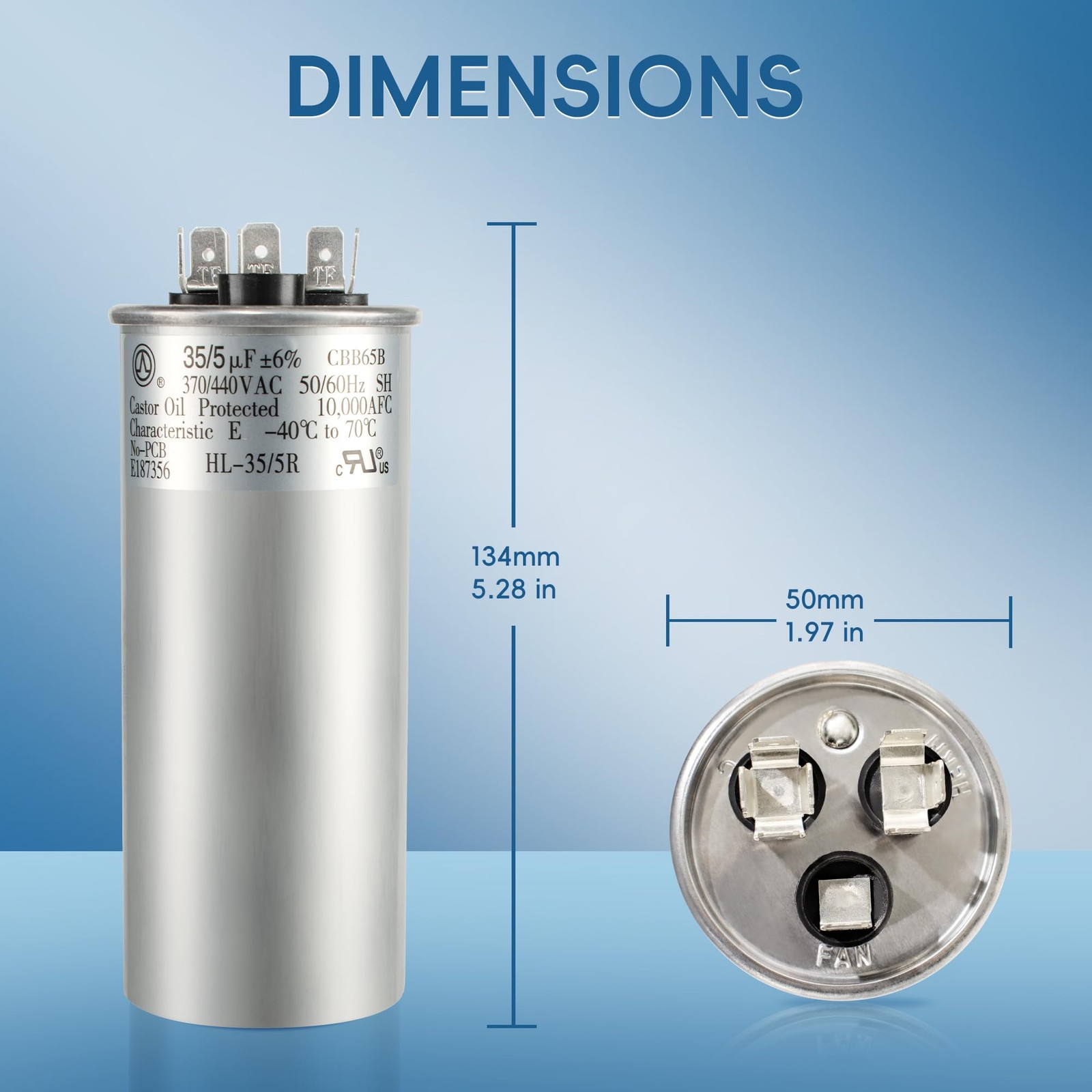 35+5 uF 35/5 MFD ±6% 370V/440VAC CBB65 Dual Run Circular Start Capacitor for Hea