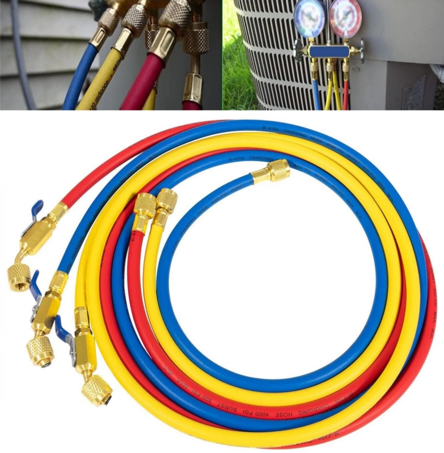 3X 29986 Plus II 1/4″ Hose with Compact Ball Valve End Refrigerant Charging Hose