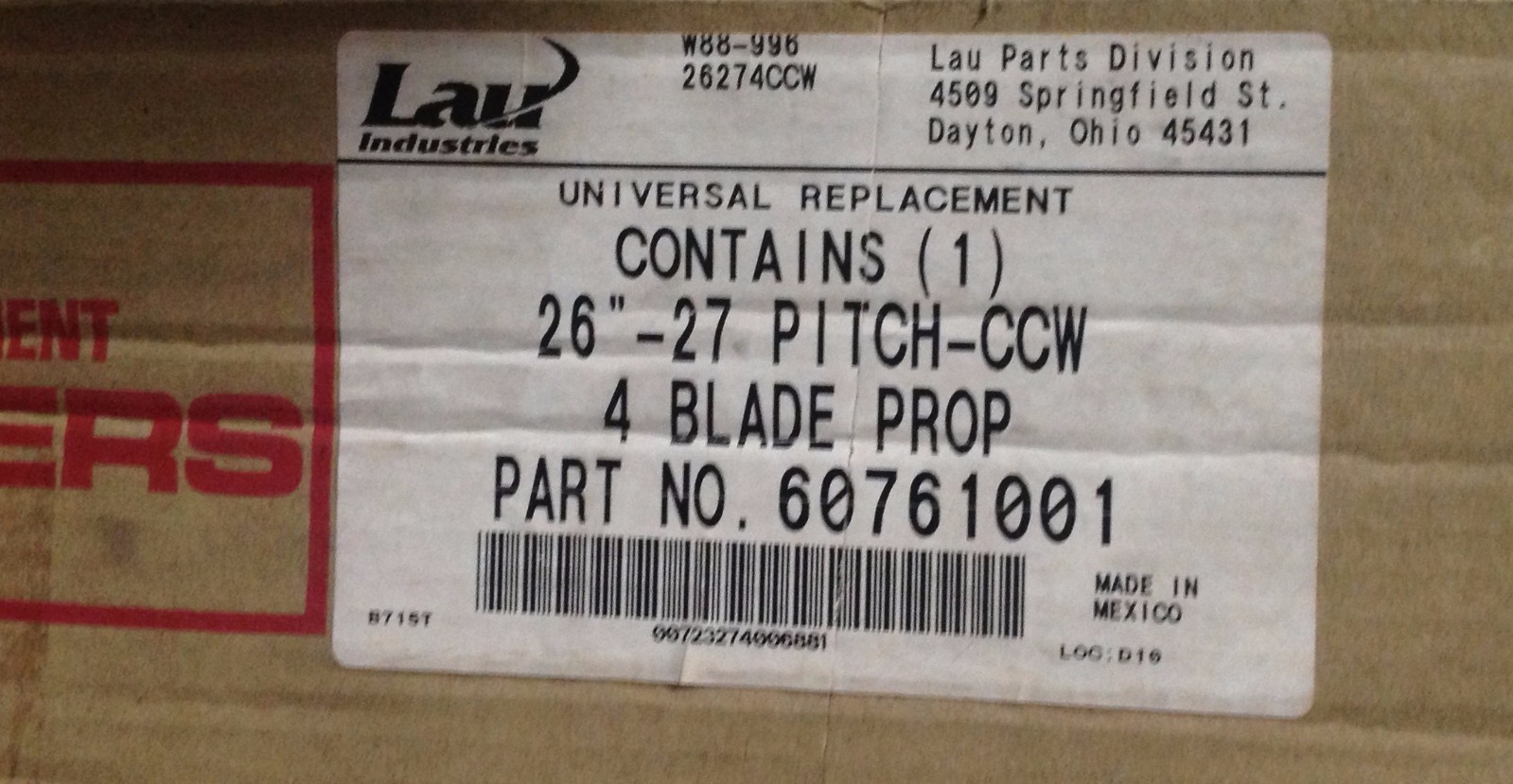 ~Discount HVAC~ LI-60761001 – Lau 26″ Propeller 27 Degree Pitch CCW 4 Blade