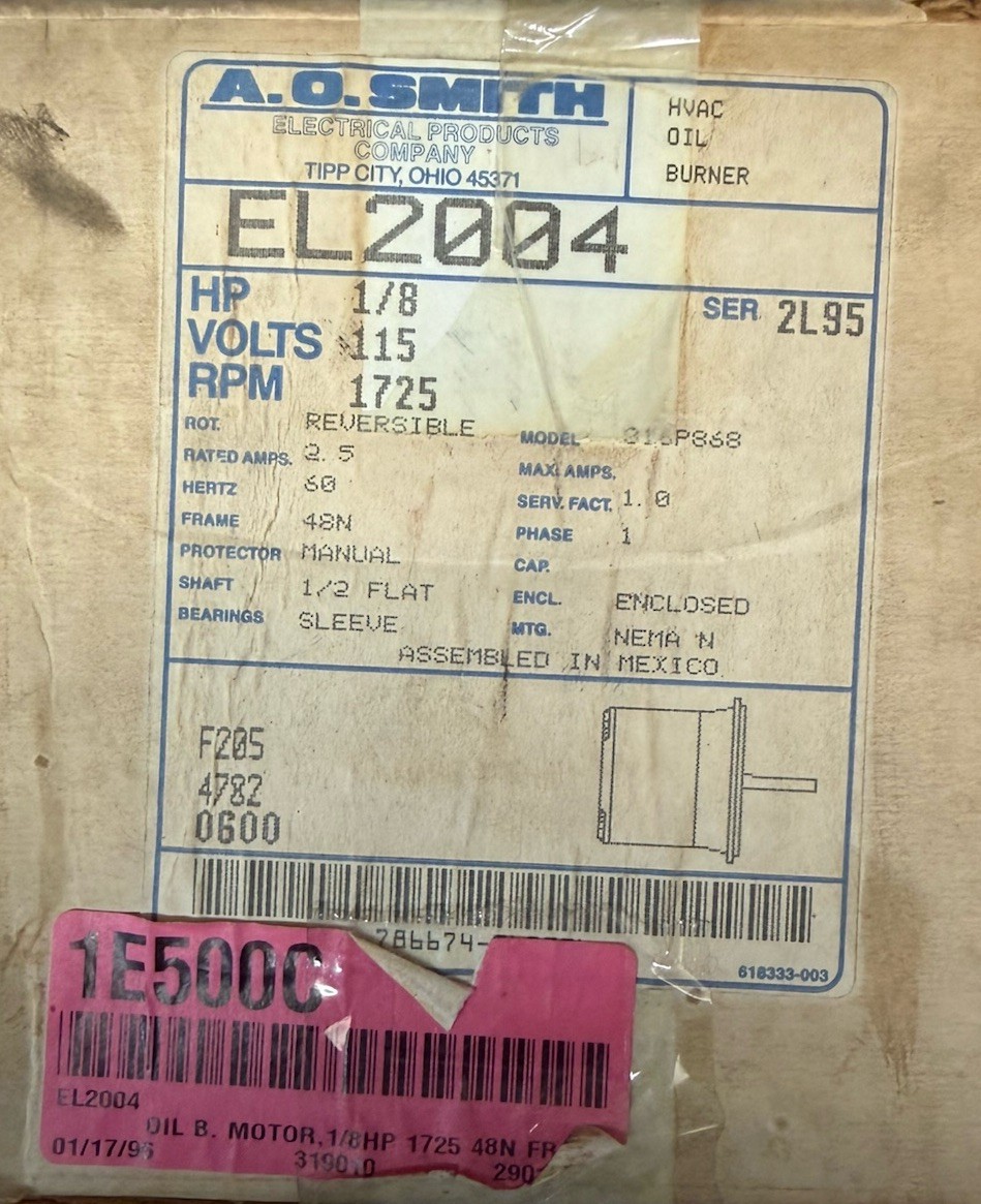 A.O.smith EL2004 HVAC Oil Burner Motor