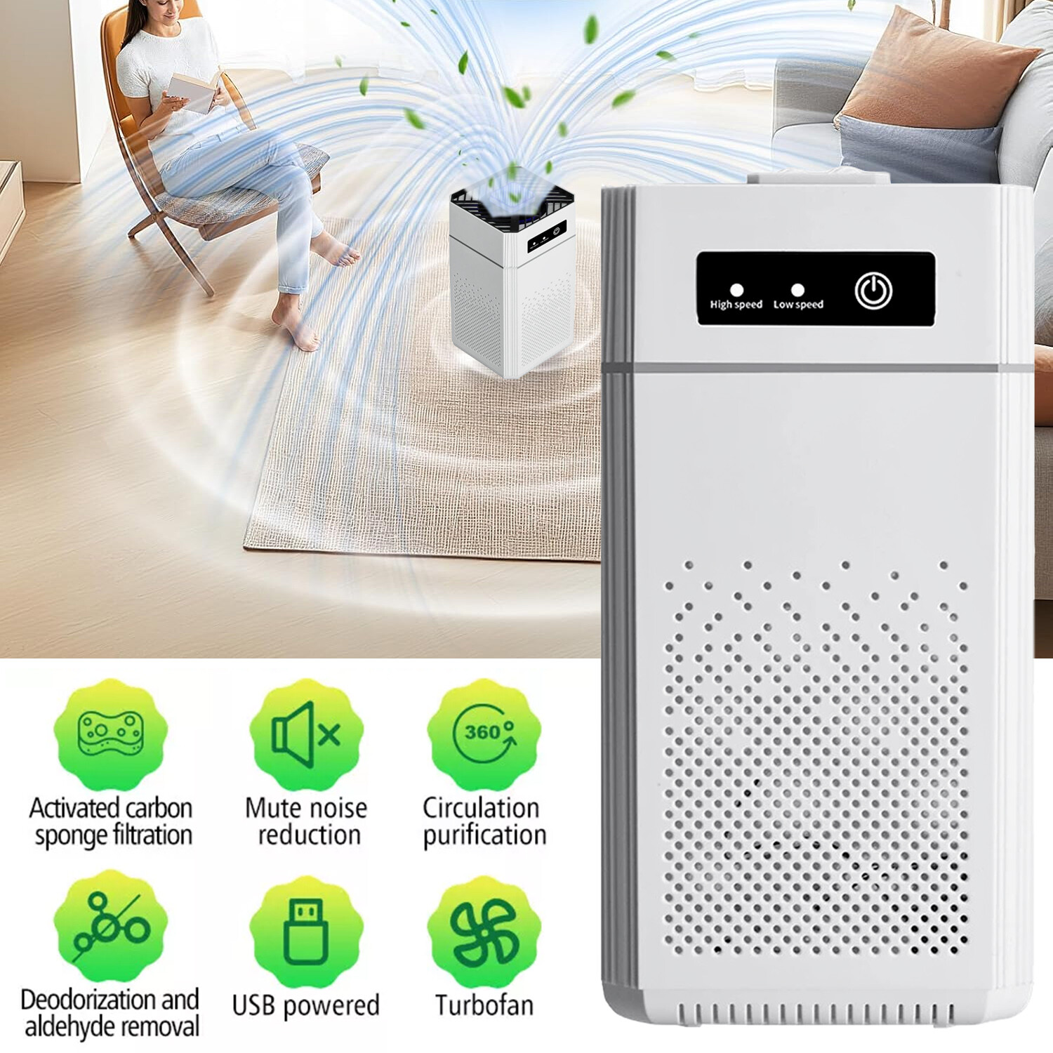 Smart Negative Air Purifier Odor Smoke Negative Ion Generator Filter Air Cleaner