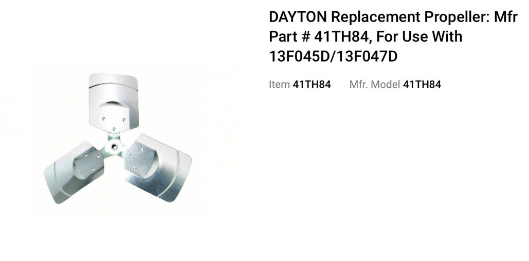 DAYTON Replacement Propeller Part #41TH84 For Use With 13F045D/13F047D B1