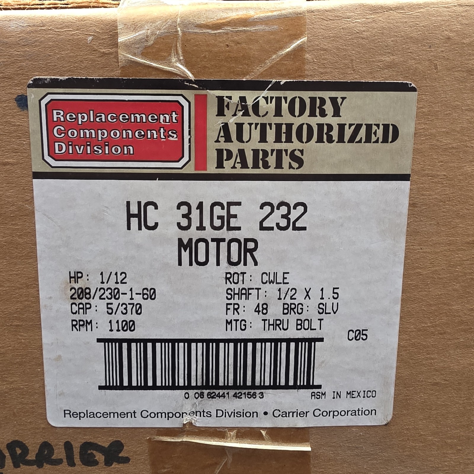 Carrier Bryant GE Condenser Fan Motor 5KCP39BGS162S / HC31GE232 1/12 HP, N.O.B.