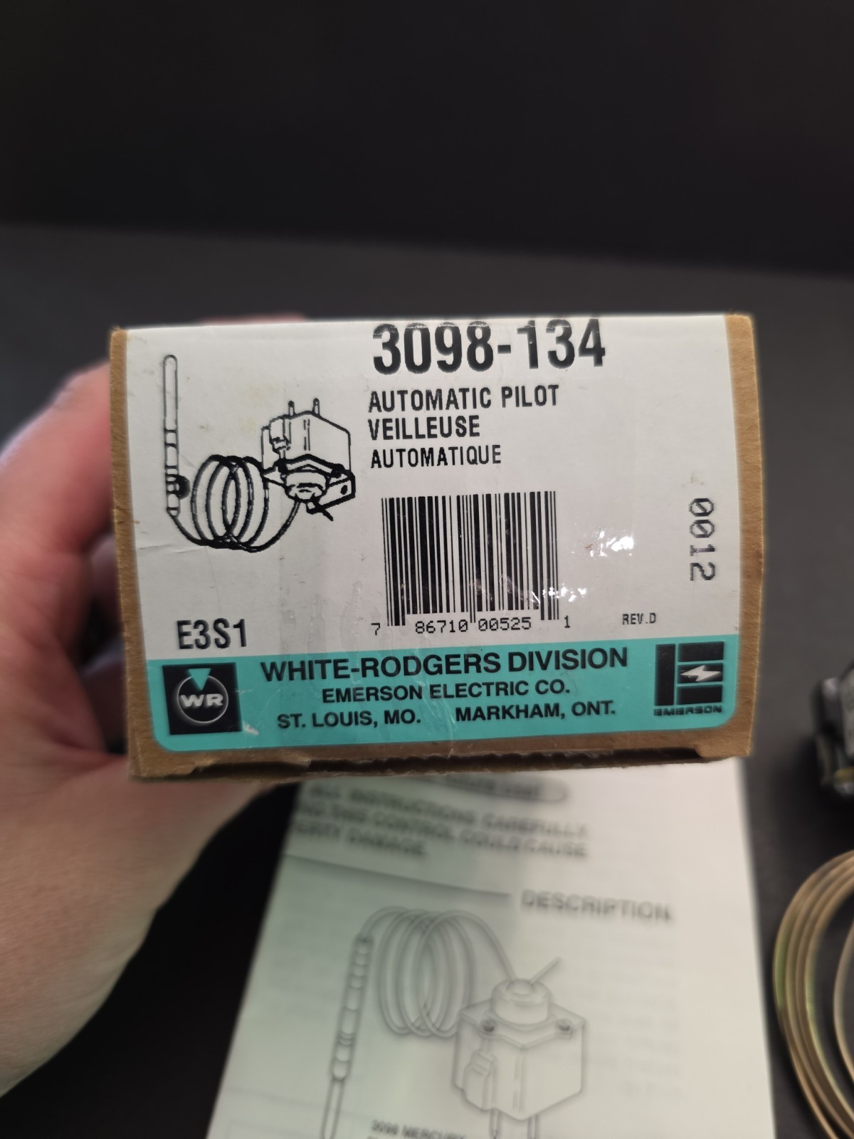 White Rodgers 3098-134 Automatic Pilot 48″ Capillary 3 Pin Plug In # 19 Bulb