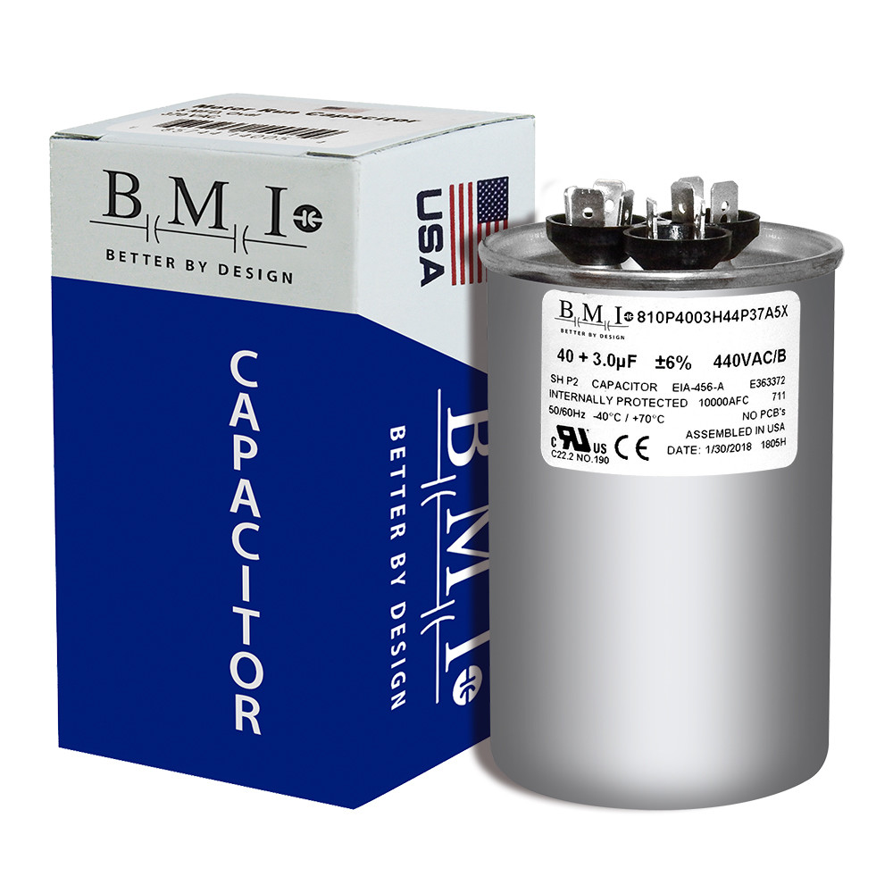 40+3 uF MFD 370 440 VAC Round Motor Dual Run Capacitor 50/60Hz USA Made Cap