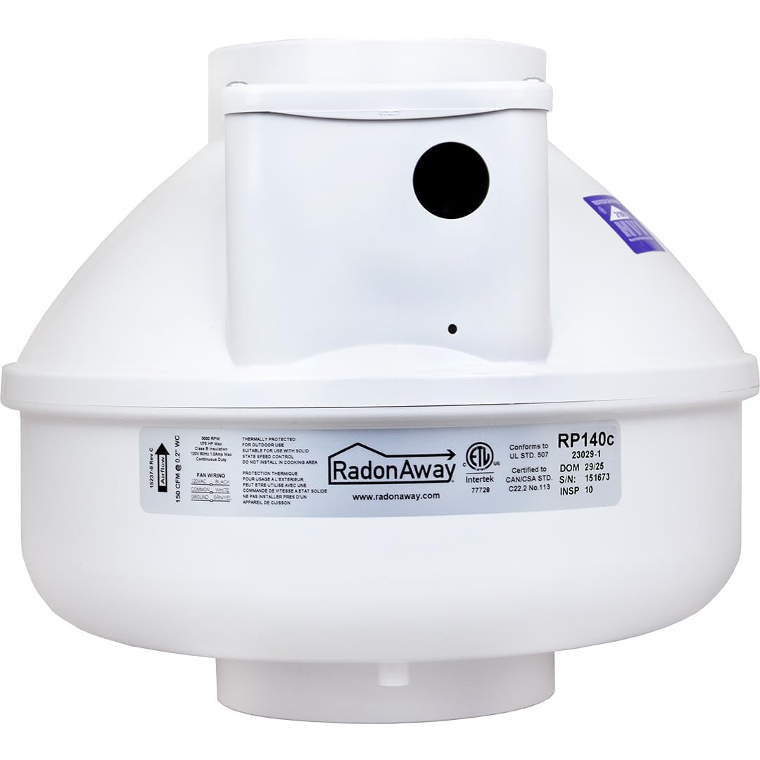 RP145C Radon Fan P/N 23030-1 Inlet/Outlet Diameter of 4.5