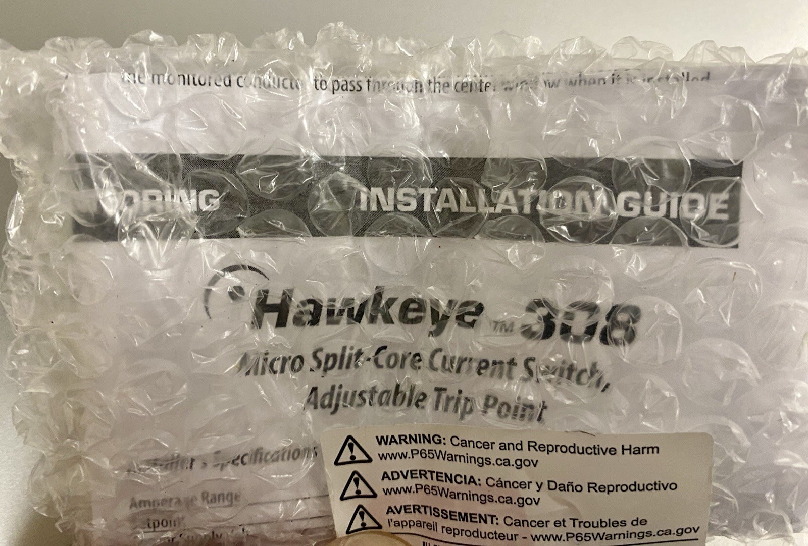 Hawkeye 308 Micro Split Core Current Switch Adjustable Trip Point HVAC Sensor