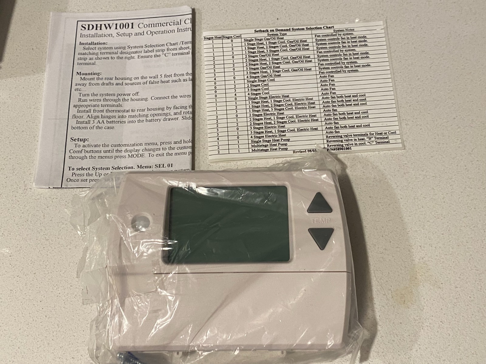TPI SDHW1001 Clever Comfort Commercial Thermostat Heat Pump HVAC Wired 24VAC NEW