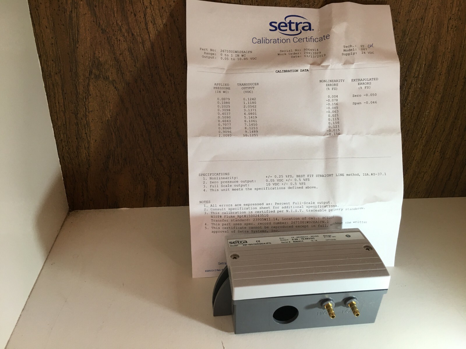 SETRA – MODEL 267-100IWD2EA1FN PRESSURE TRADUCER SENSE