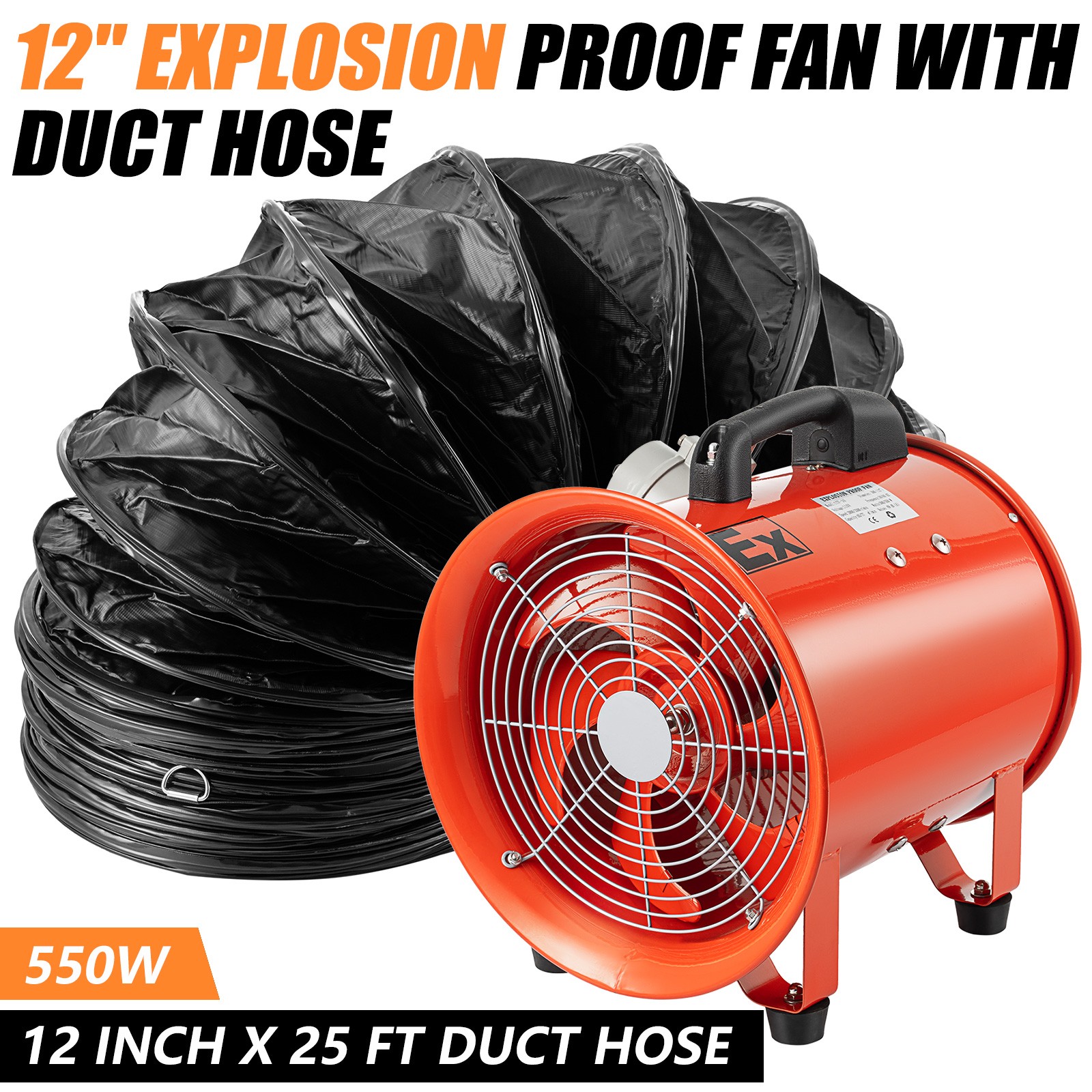 Explosion Proof Exhaust Fan 12″ Utility Blower Extractor w/ 25FT Ventilator Hose