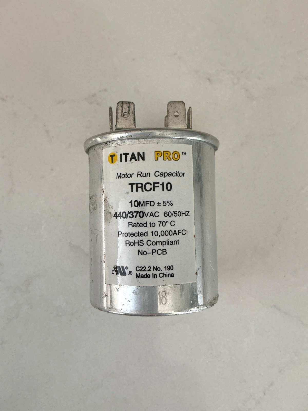 Titan Pro TRCF10 Motor Run Capacitor 10 MFD 440/370 VAC HVAC PROFESSIONAL GRADE
