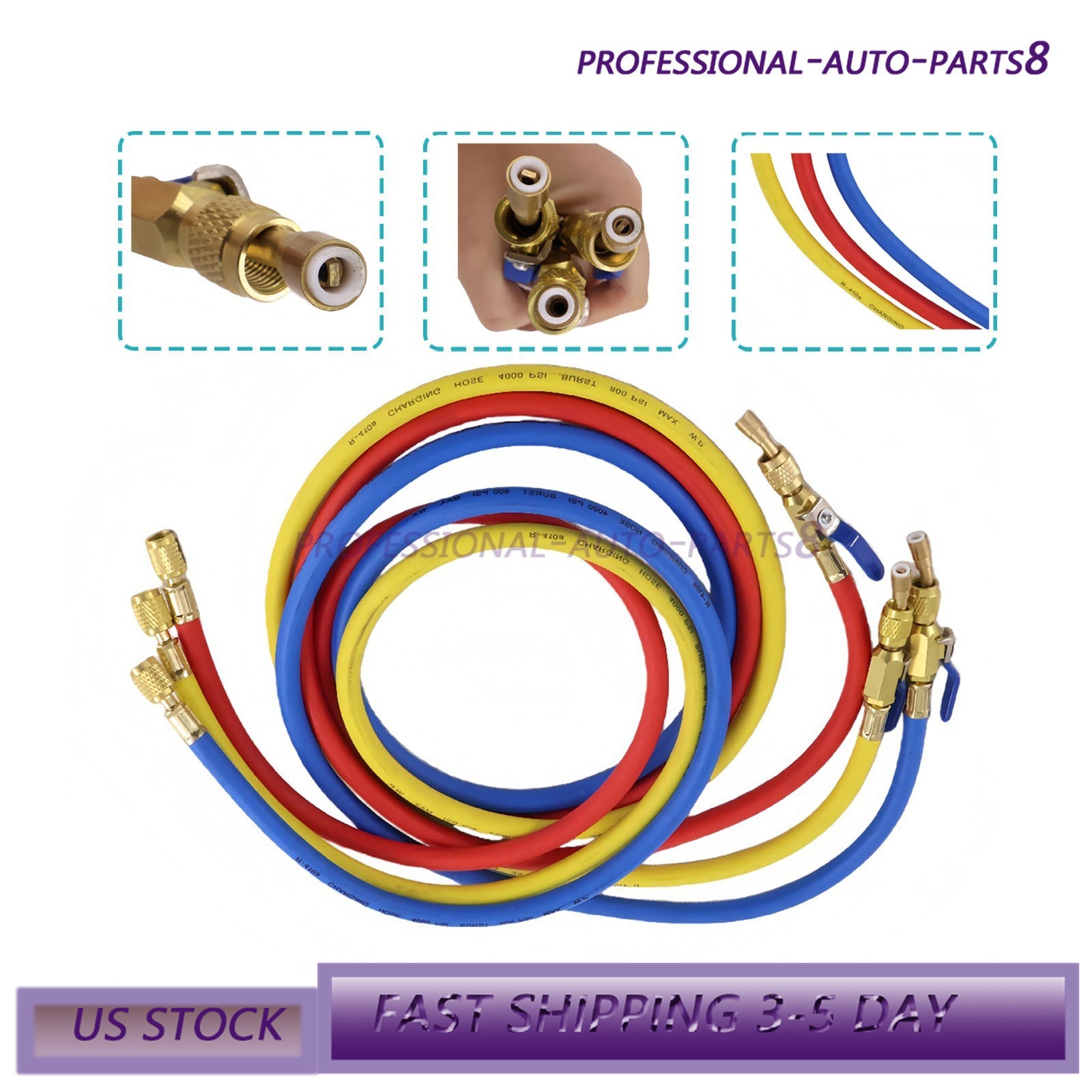 For R-410A Refrige 3Pack 29986 Plus II 1/4″ Hose with Compact Ball Valve 72″ USA