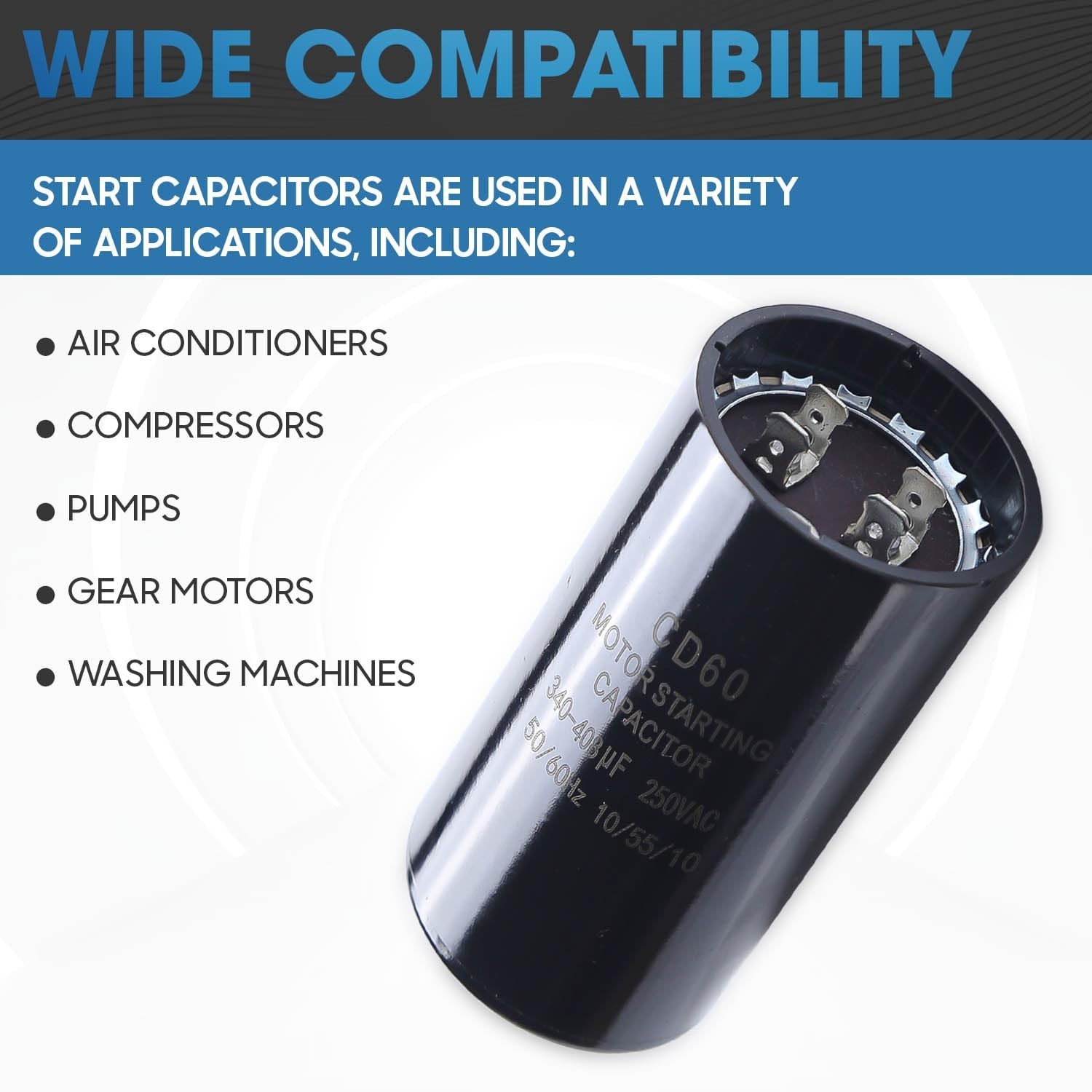 Reliable 340-408 uf Motor Start Capacitor 220-250V with Enhanced Safety Features