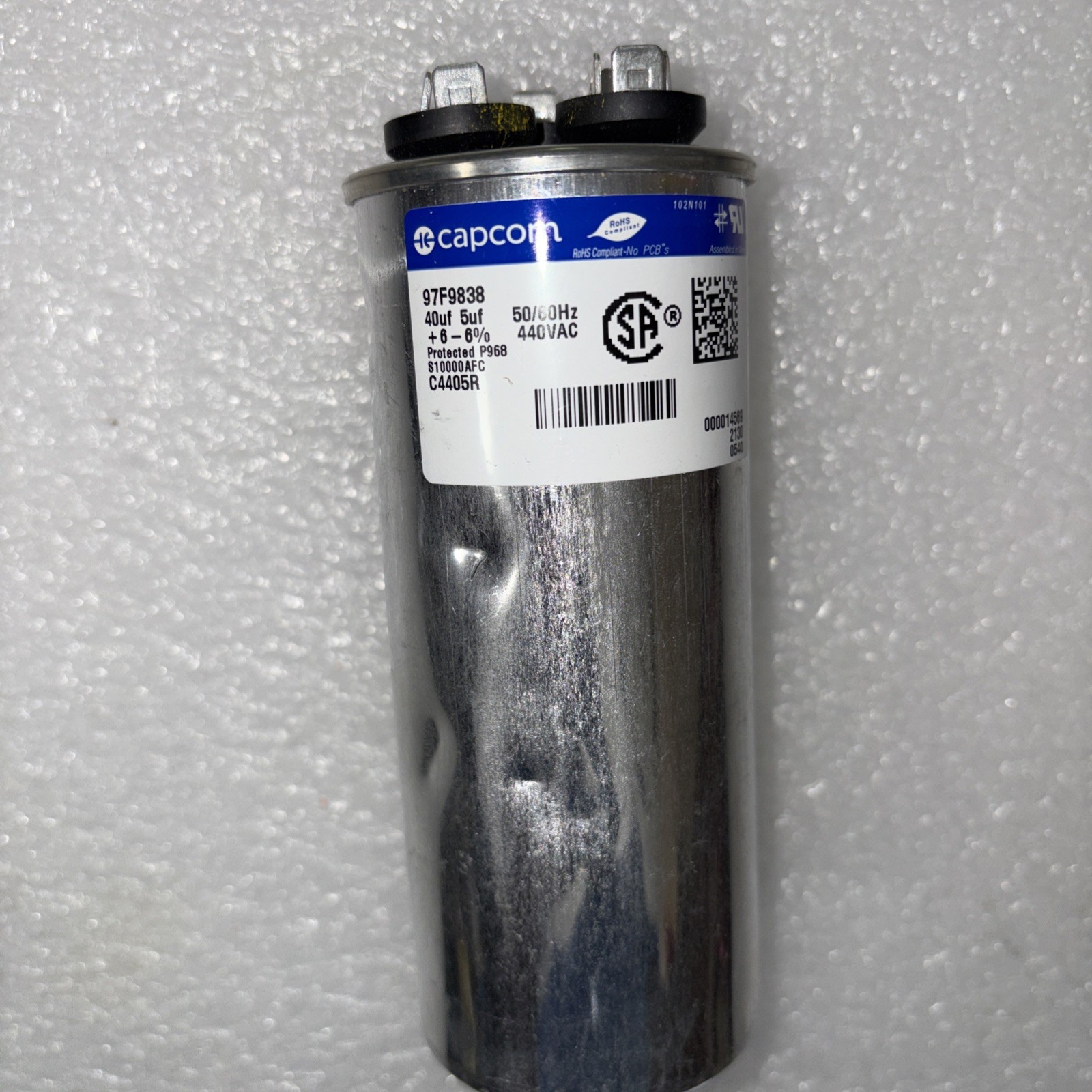 40 + 5 uf MFD x 440 VAC replaces GE GENTEQ Round Dual Capacitor 97F9838 C4405R