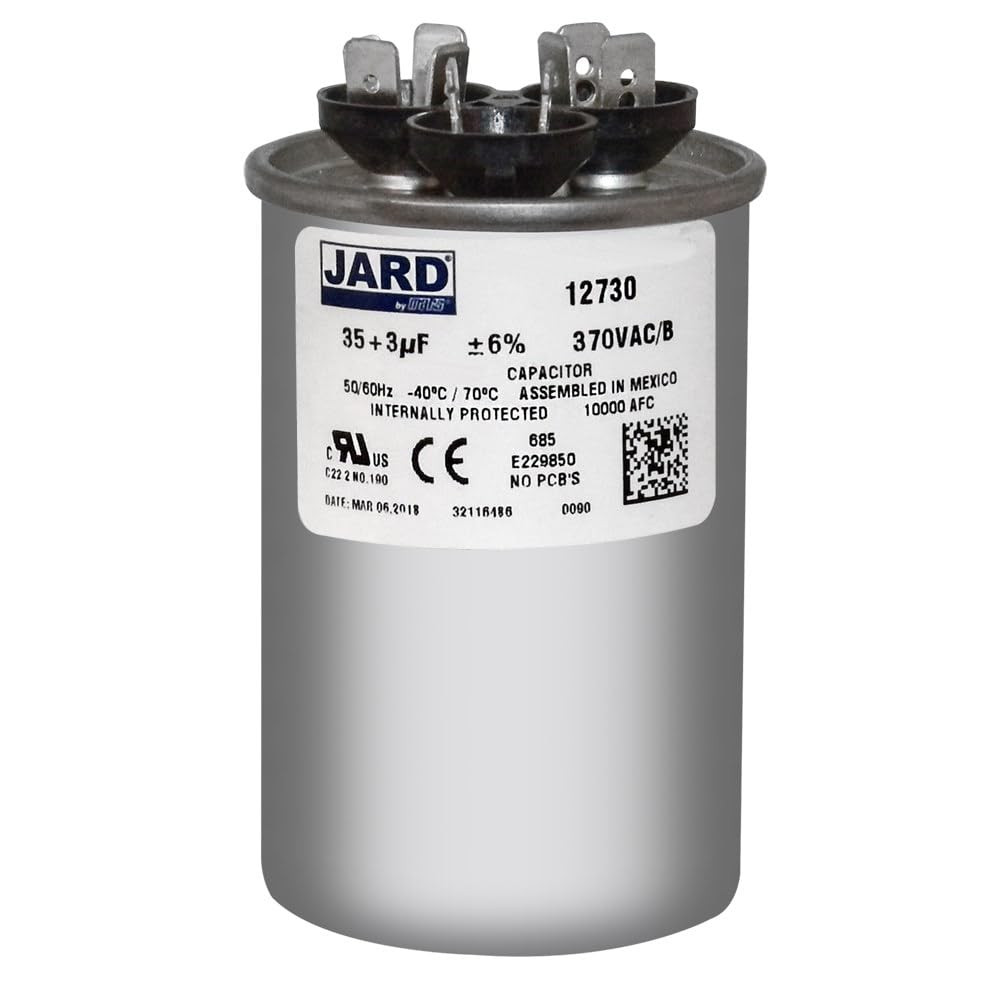 12730-35 + 3 Uf MFD X 370 VAC round Dual Run Capacitor Replaces Ge/Genteq # C335