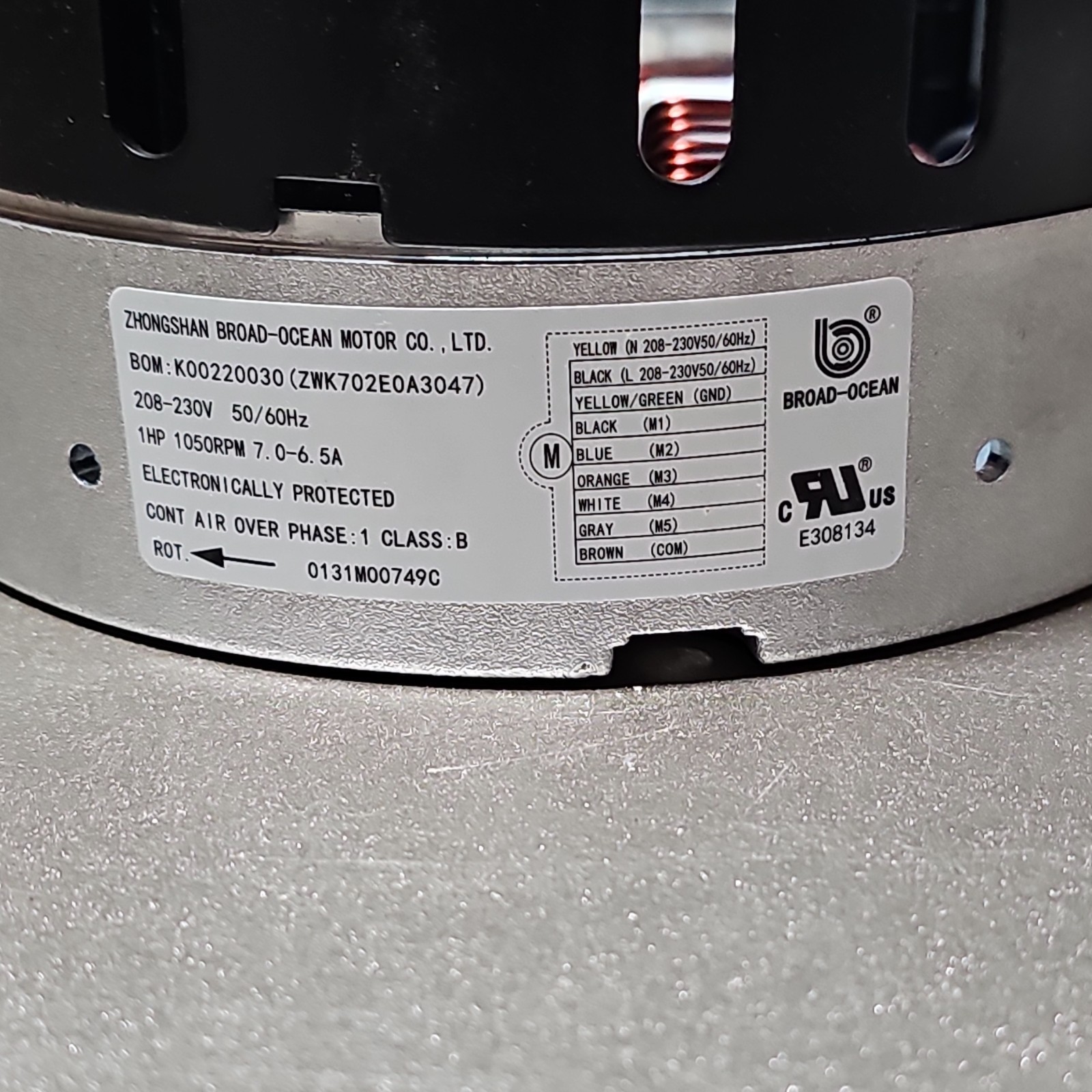 Broad-Ocean K00220030 HVAC Motor 208-230V 1 Phase 7.0-6.5A Protected