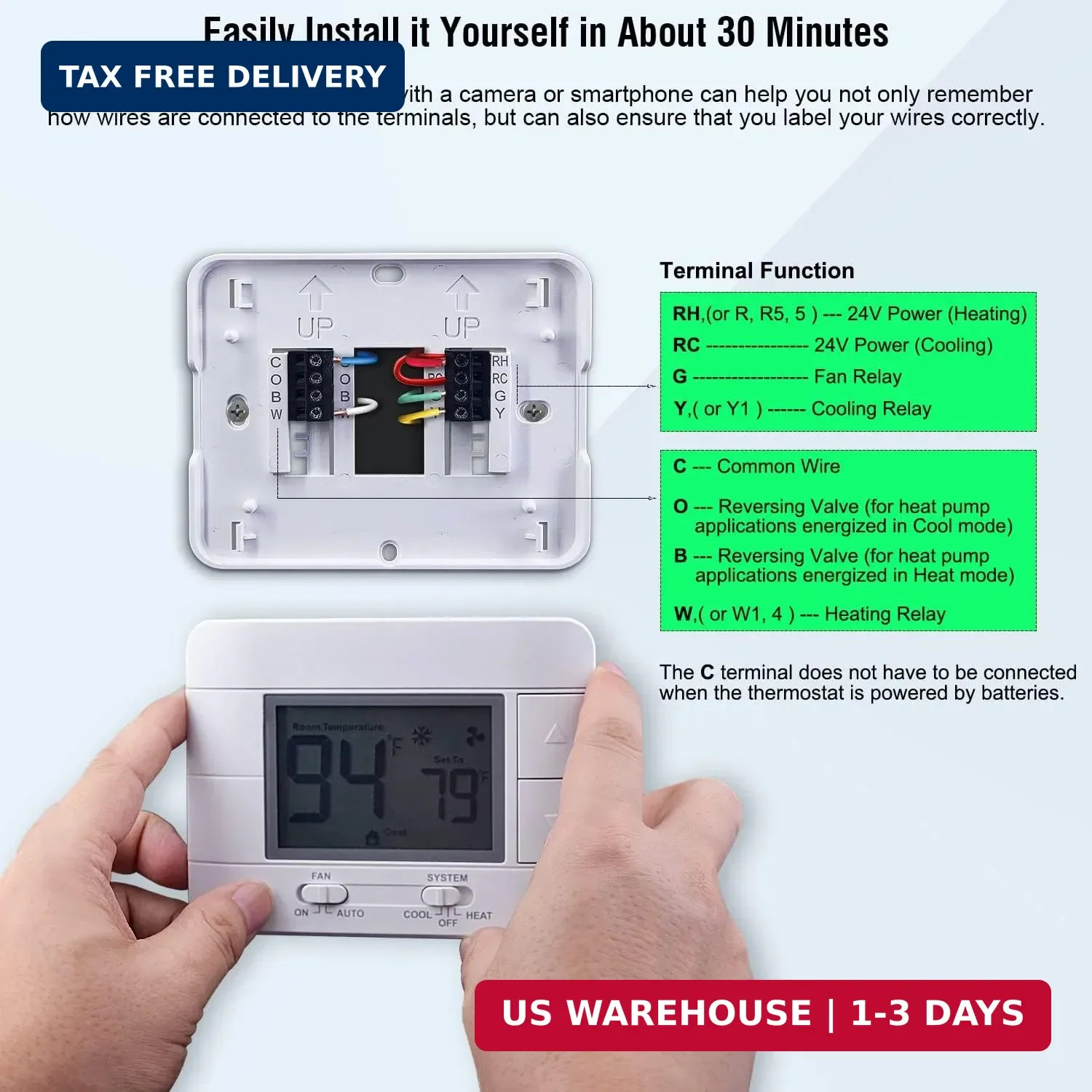 Upgraded Non Programmable Thermostats for Home 1 Heat/1 Cool Single Stage System