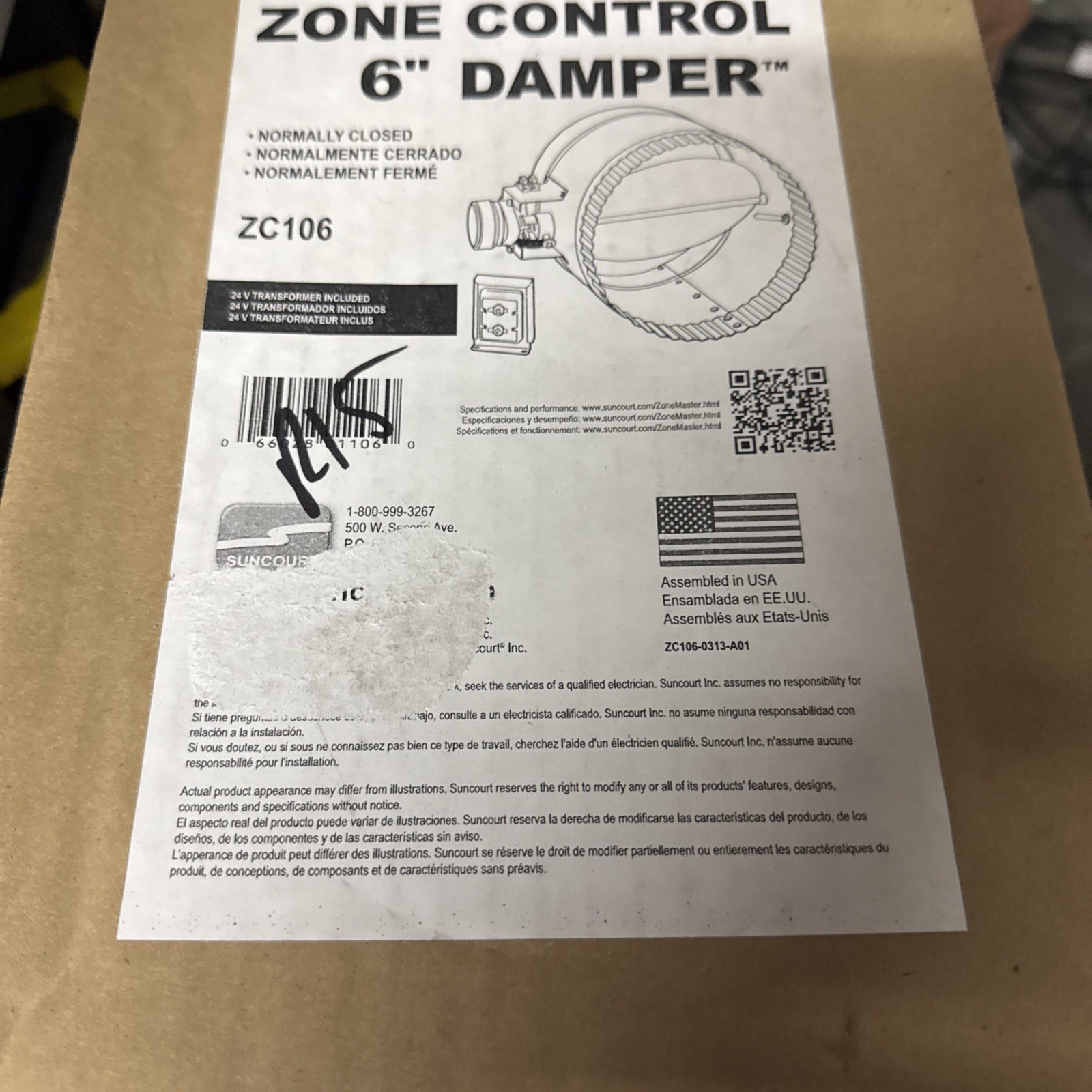 Suncourt ZC106 6″ Normally Closed Zone Control Damper Brand New