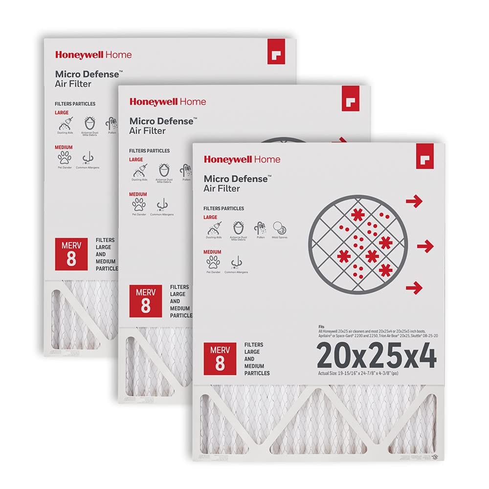 Honeywell Home 20x25x4 MERV 8, AC Furnace Air Filter, 3 PACK 4.4″ x 25″ x 20″