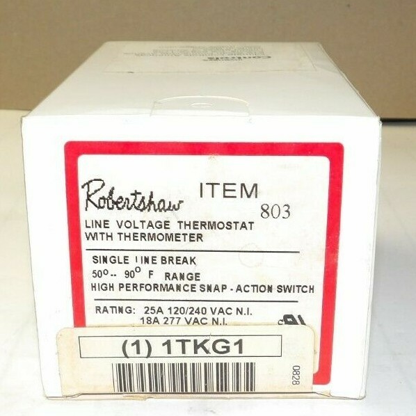 NEW ROBERTSHAW LINE VOLTAGE THERMOSTAT WITH THERMOMETER 25 A 240 VAC 1TKG1 803