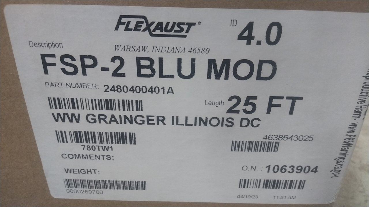 Flexaust Co. Inc. 2480400401A 4 In Inside Dia 25 Ft L Blue Industrial Duct Hose