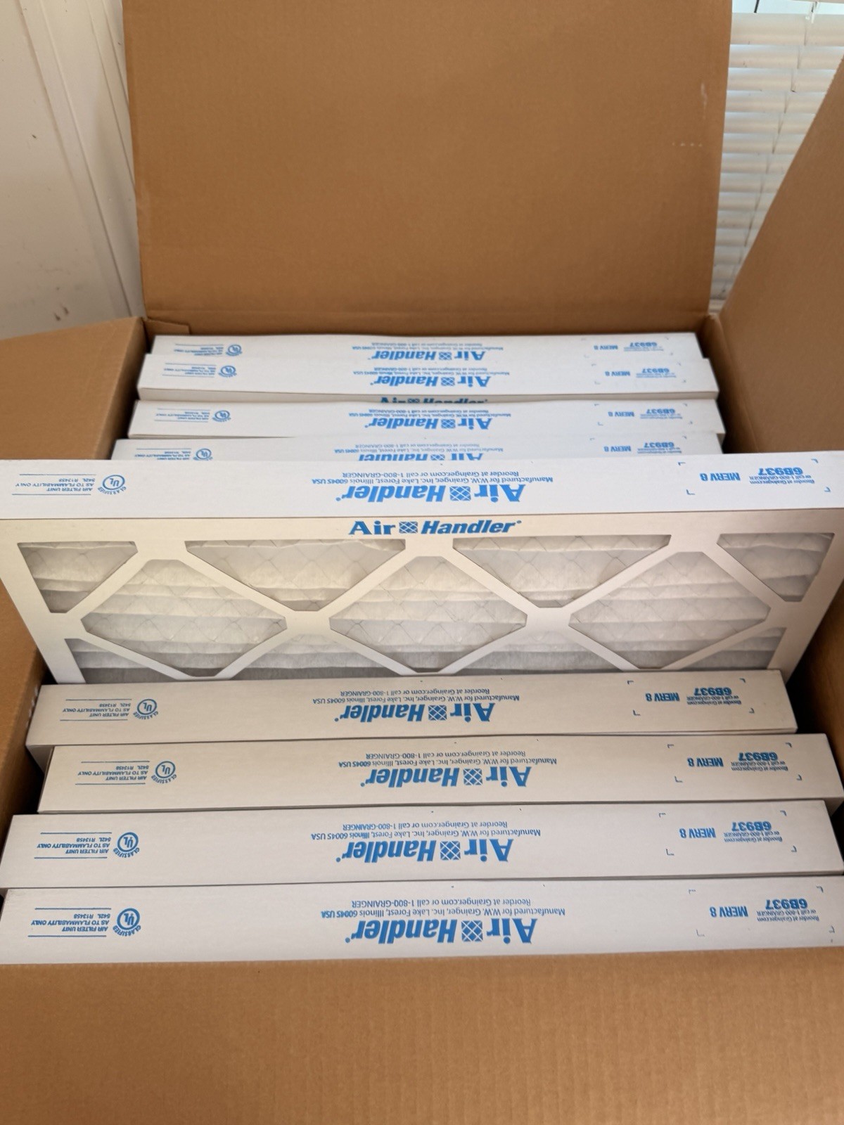 Air Handler 6B937 20x20x2 HC Pleated MERV 8 Electrostatic Filter, Full box of 12