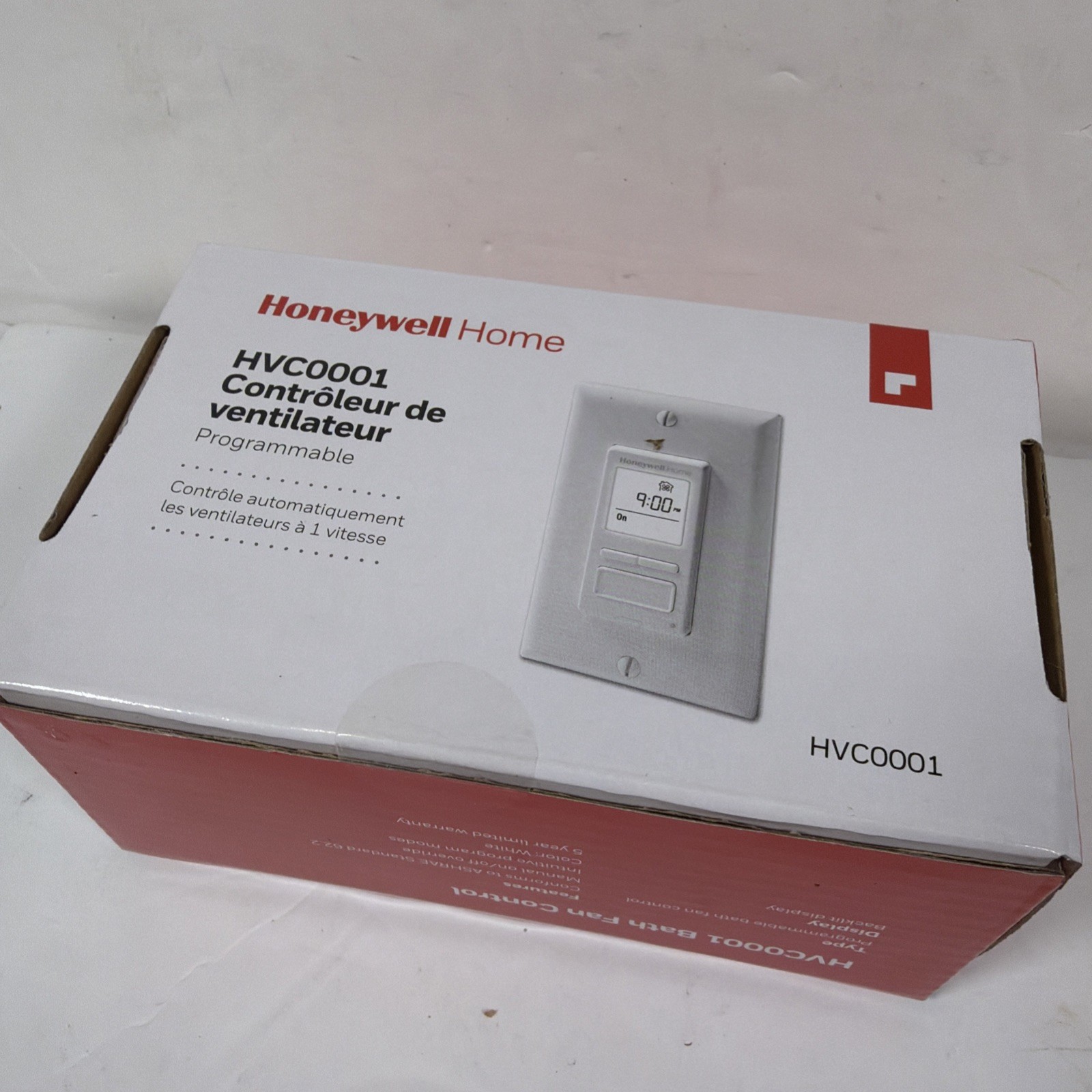 Honeywell Home Bathroom Exhaust Control Fan Switch White Programmable Backlit