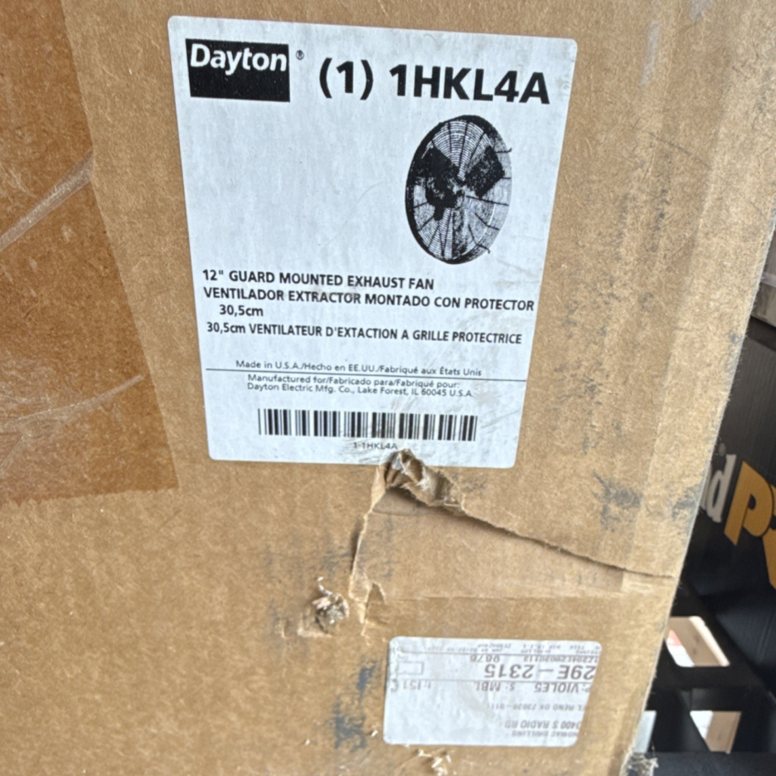 Dayton 1HKL4A 12″ Guard Mounted Exhaust Fan 1 Phase Model Dayton 1HKL4A 12 in
