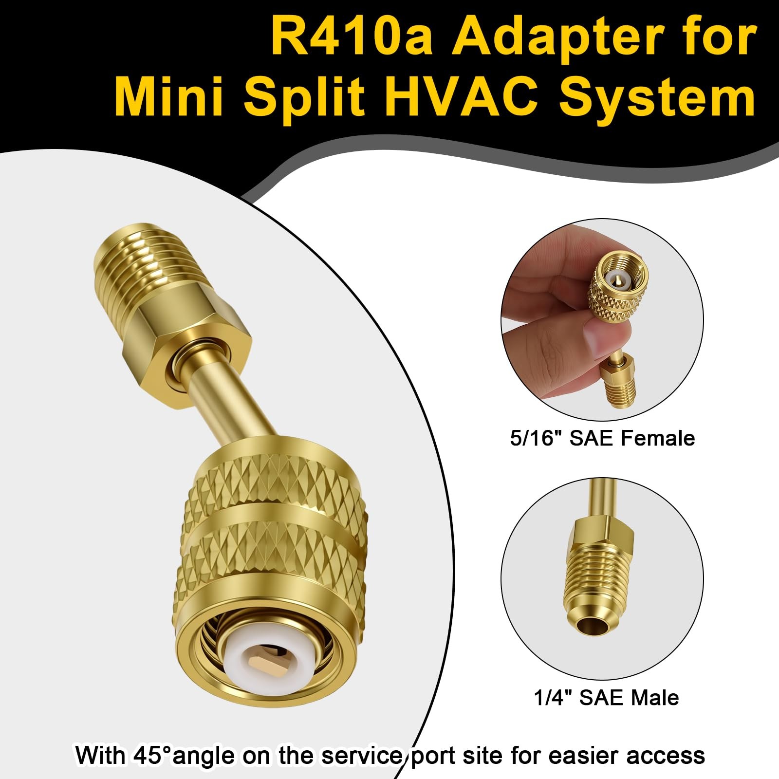 Wadoy R410a Adapter for Mini Split HVAC System 5/16″ Female Quick 145°, Gold