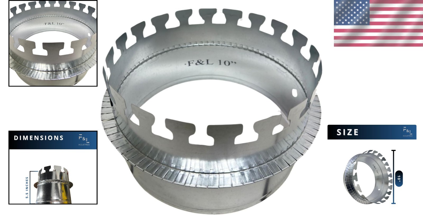 10″ Duct Board Collar – 28 Gauge Galvanized Steel, Snap-Together Design