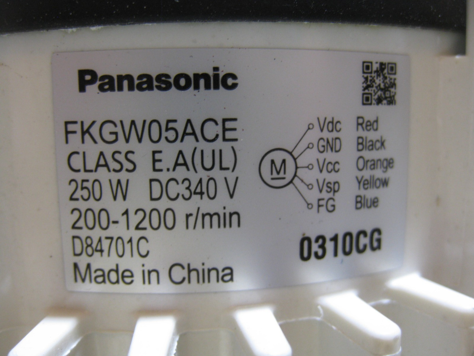 Panasonic HA42CZ236 Fan Motor FKGW05ACE 250W DC340V 200-1200 RPM