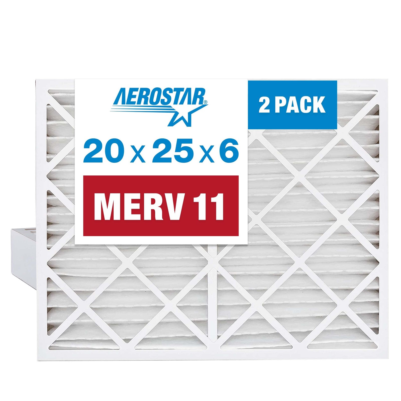 Aerostar 20x25x6 MERV 11 Air Filter, 2 Count, ACTUAL SIZE 20x25x6, 11