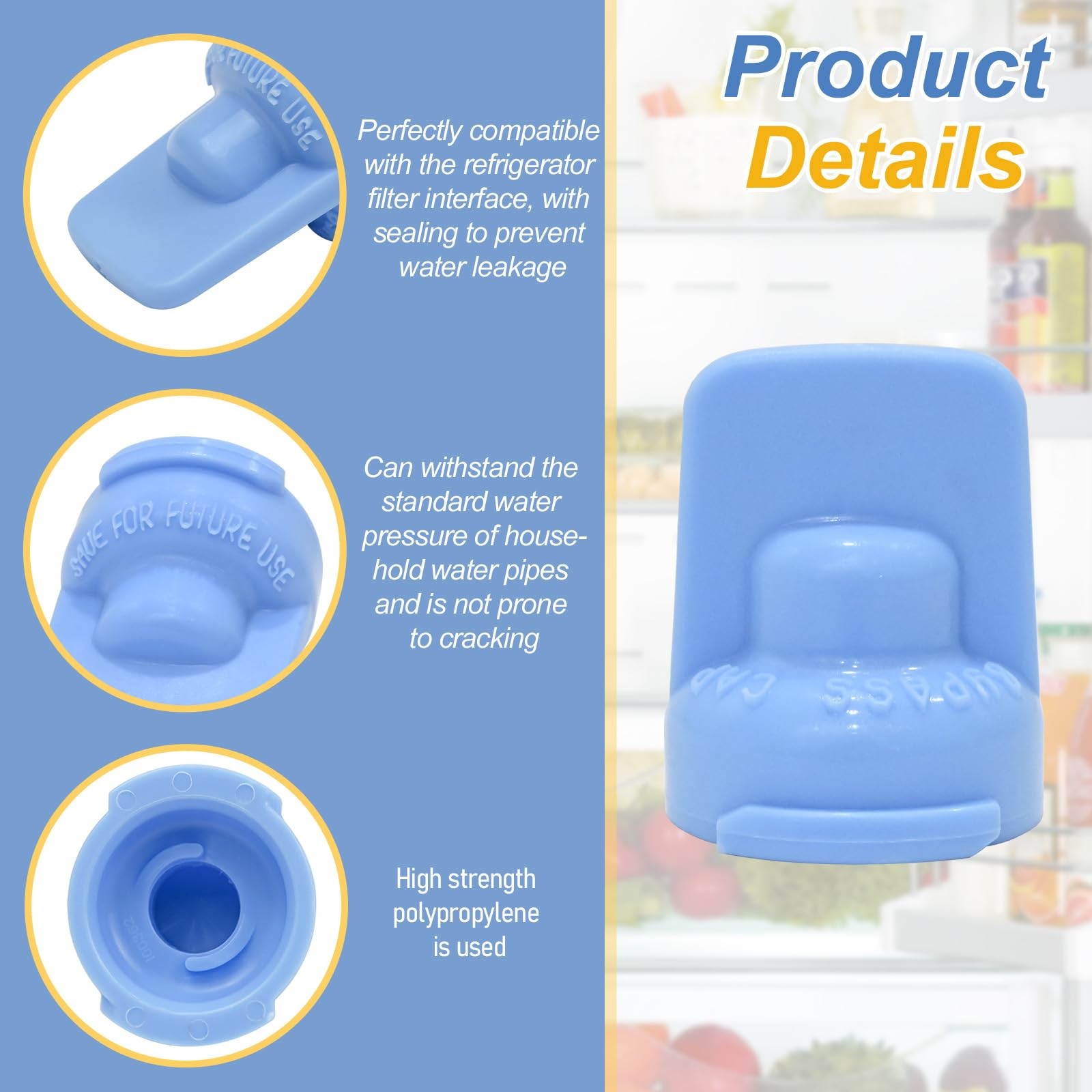 WP12664501 W11395888 12664501SP For Whirlpool Filter Bypass Cap plugs Blue