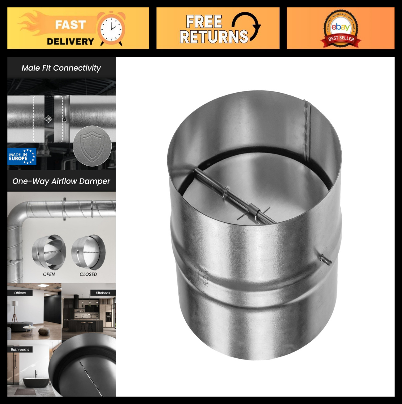5 Inch Galvanized Steel Duct Backdraft Damper – One-Way Airflow HVAC & Dryer Ven