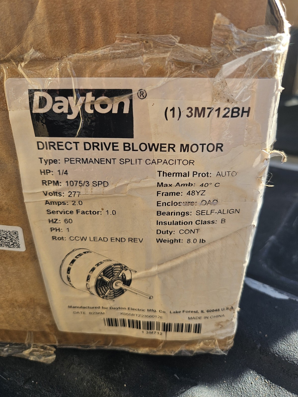 DAYTON Direct Drive Blower Motor: 3 Speed, Open Air-Over, Ring/Stud Mount,…