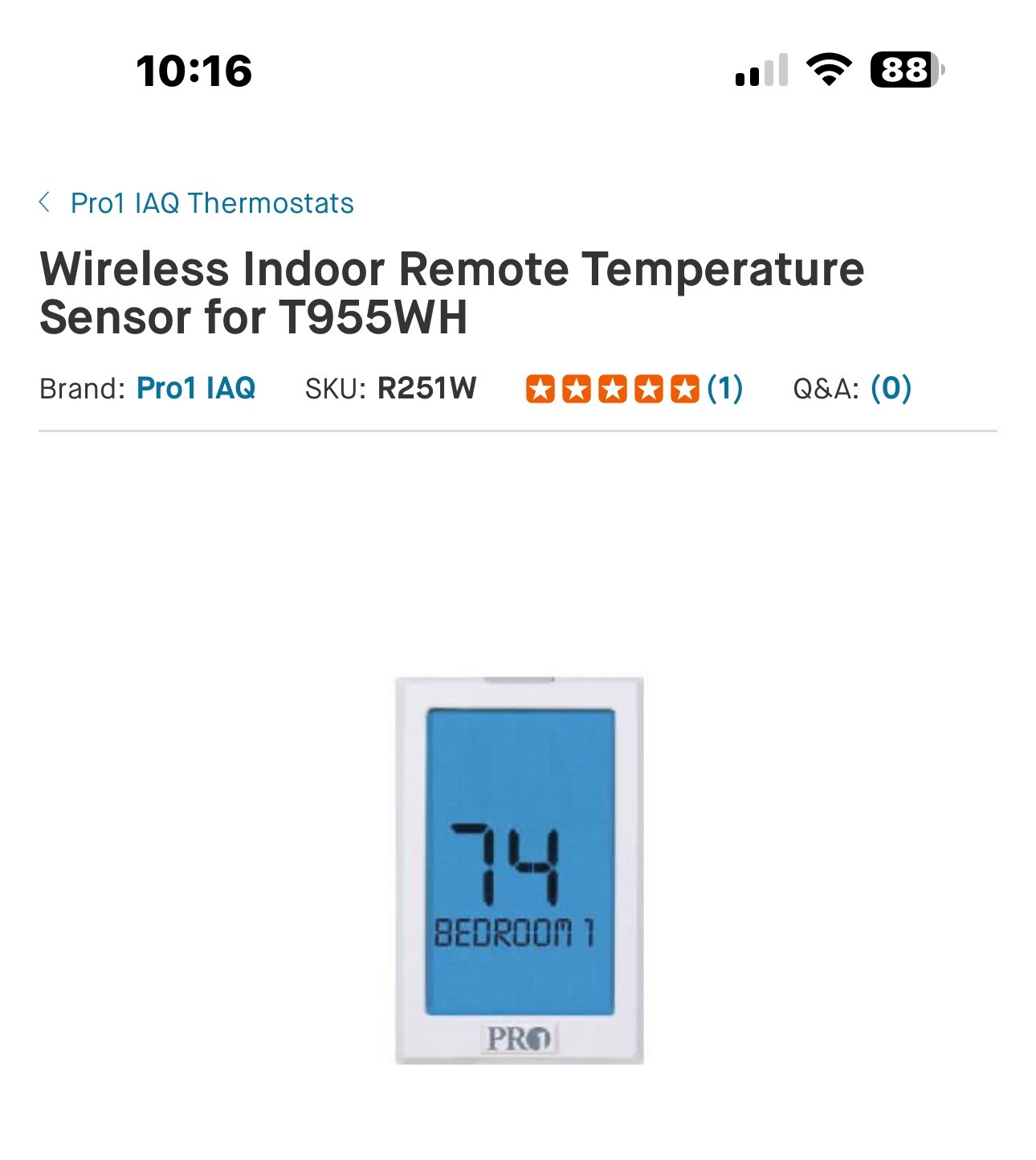 Pro1 IAQ R251W Remote Wireless Indoor Sensor