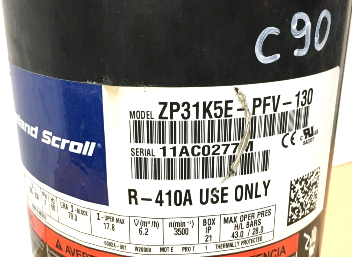 Copeland 2.5 Ton Scroll Compressor ZP31K5E-PFV-130 R410A 208/230V 1 PH used #C90