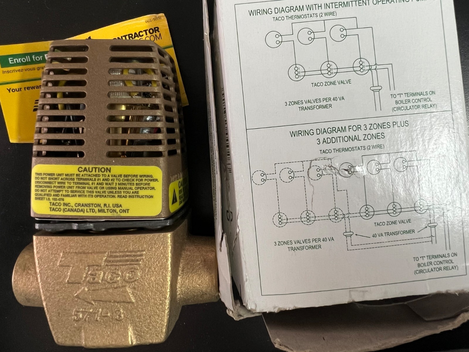 TACO 571-2 ZONE VALVE 2 WAY 3/4″ SWEAT GOLD SERIES 4237/OB