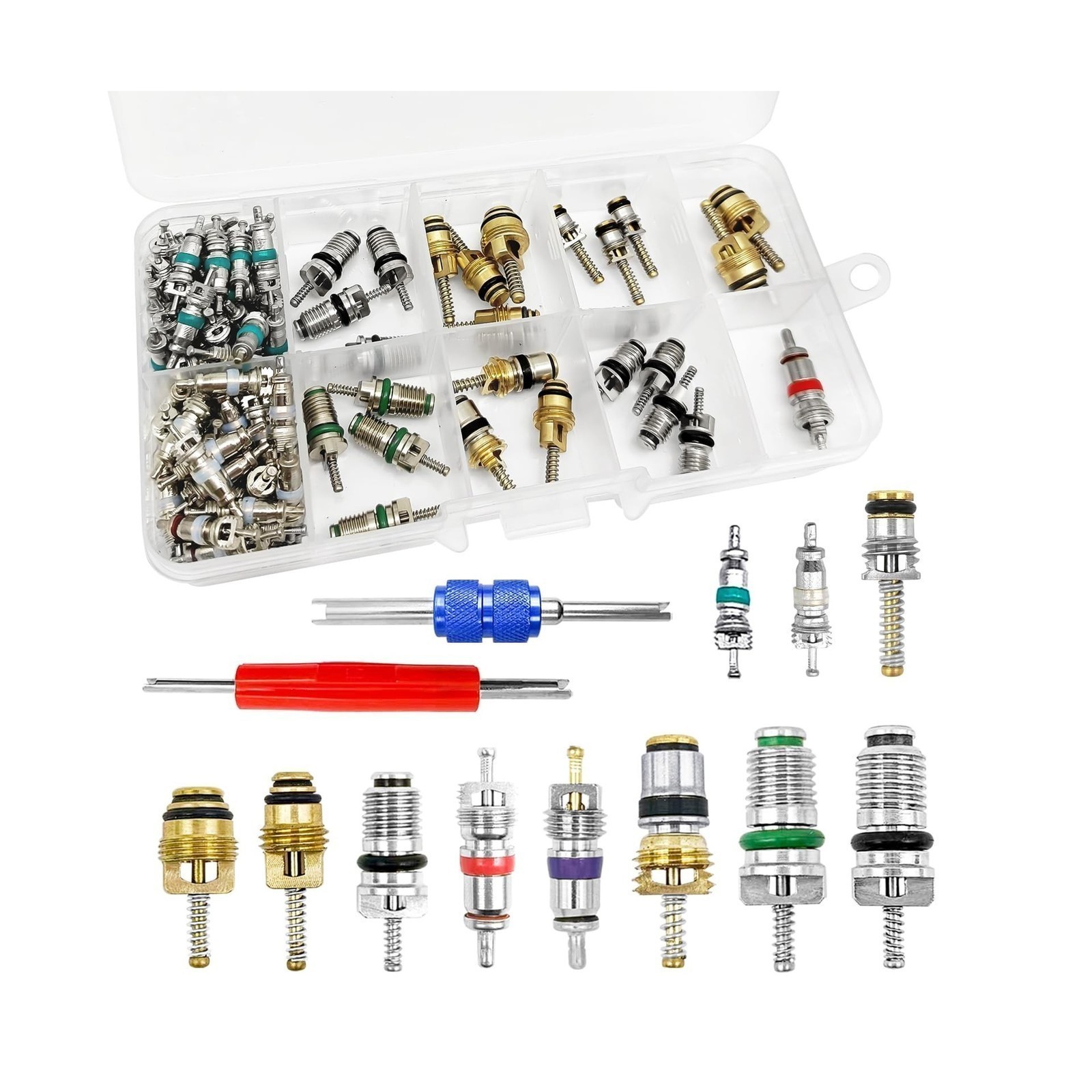 102Pcs A/C Valve Core Repair Kit, R12/R134a – Fit For Cars & Trucks