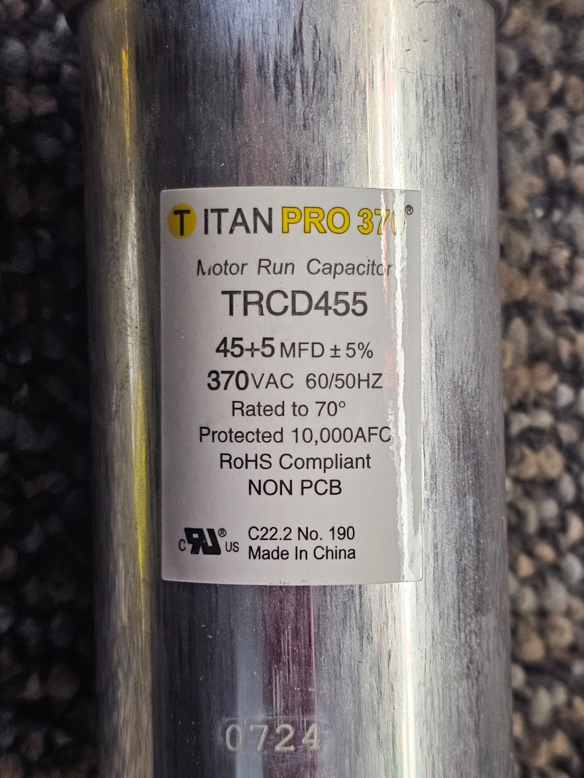 (QTY 5) TitanPro TRCD455 HVAC Round Dual Motor Run Capacitor. 45/5 MFD/UF 370V