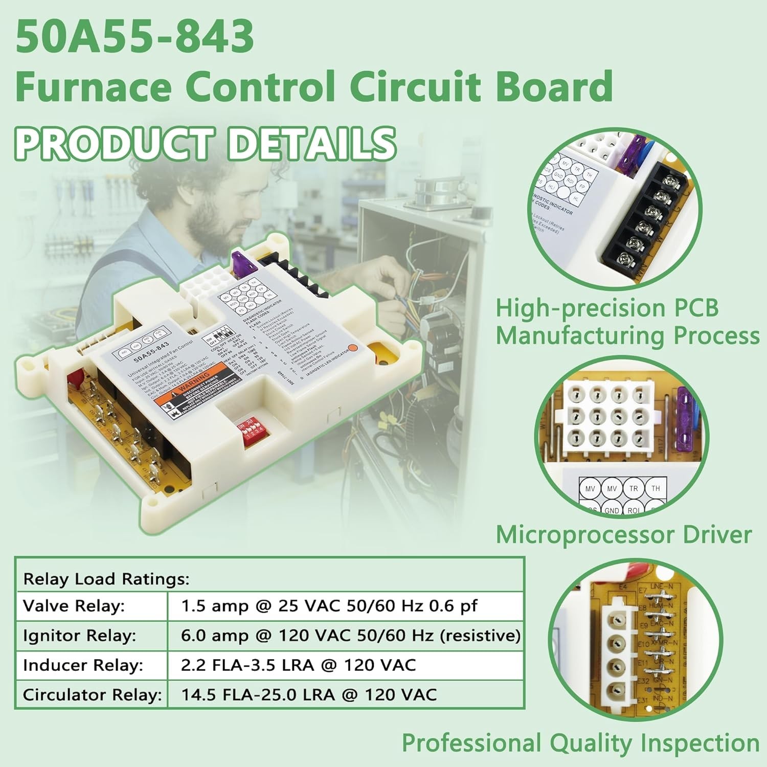 Replacement for White-Rodgers 50A55-843 Furnace / Ignition Control Board MORE!