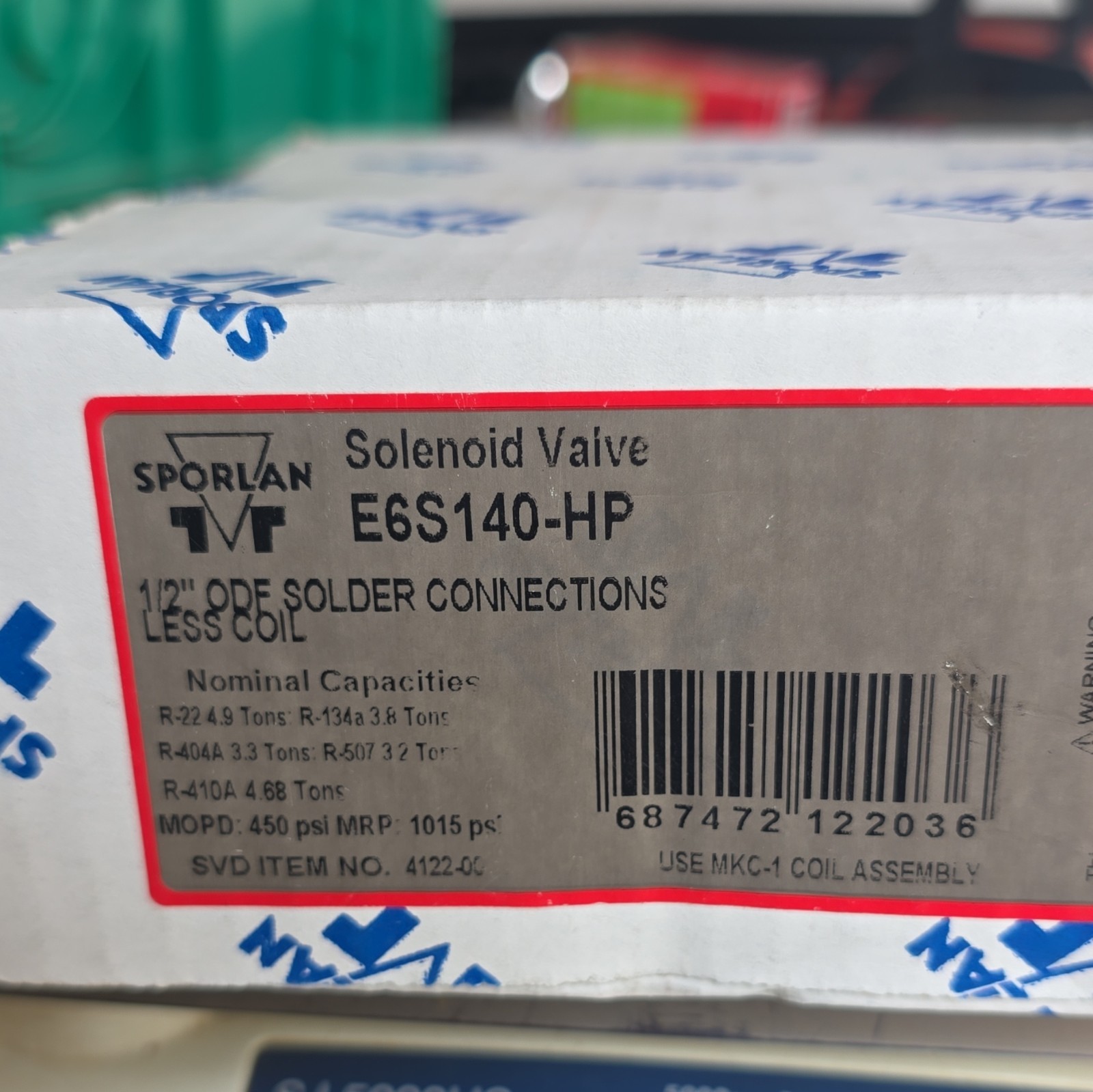 Sporlan E6S140-HP Solenoid Valve 1/2 in ODF Solder Connections Less Coil