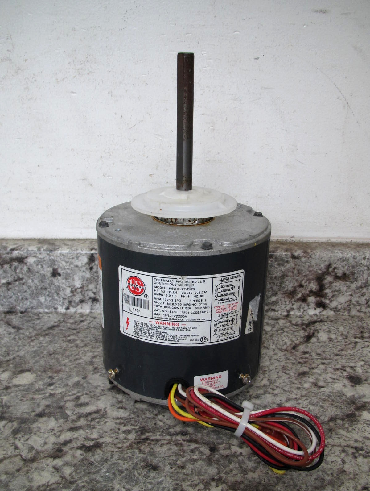 US Motors 5465 / K55HXJZF-2373 1/2-1/3-1/4-1/5HP 208-230V Condenser Fan Motor