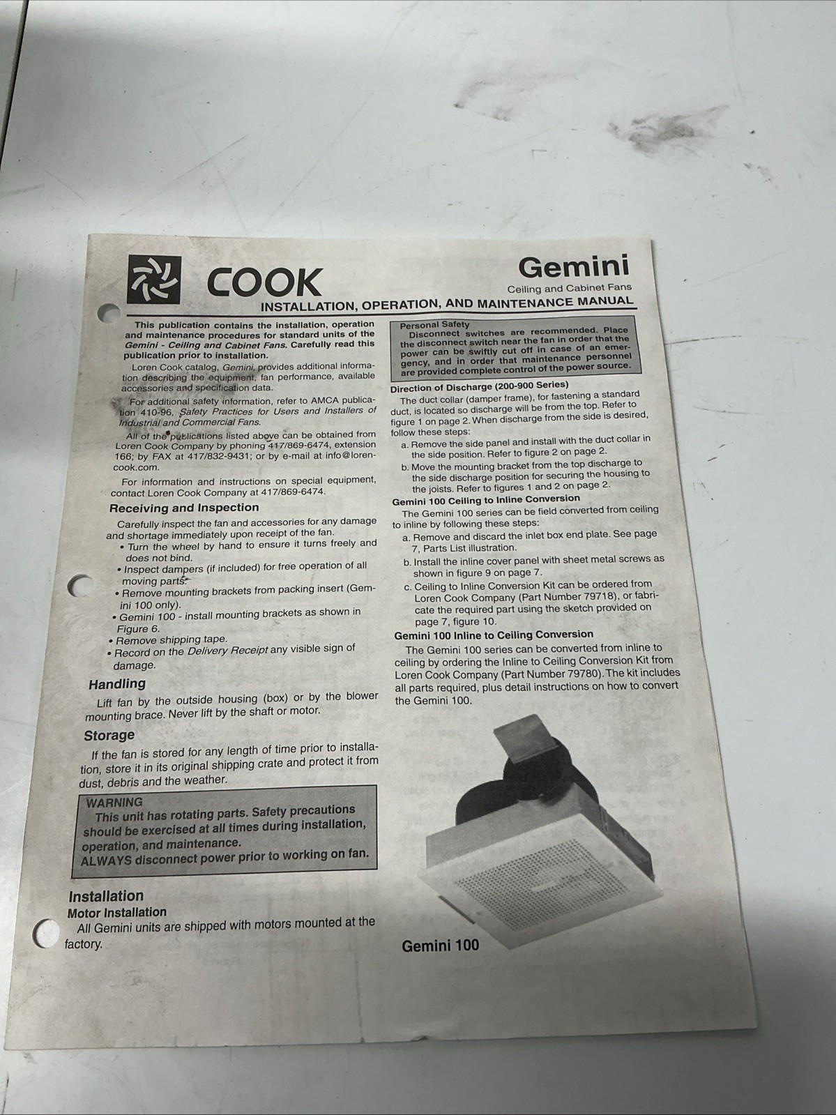 Loren Cook Gemini 300 Model 340 Centrifugal Exhaust Fan V-904S