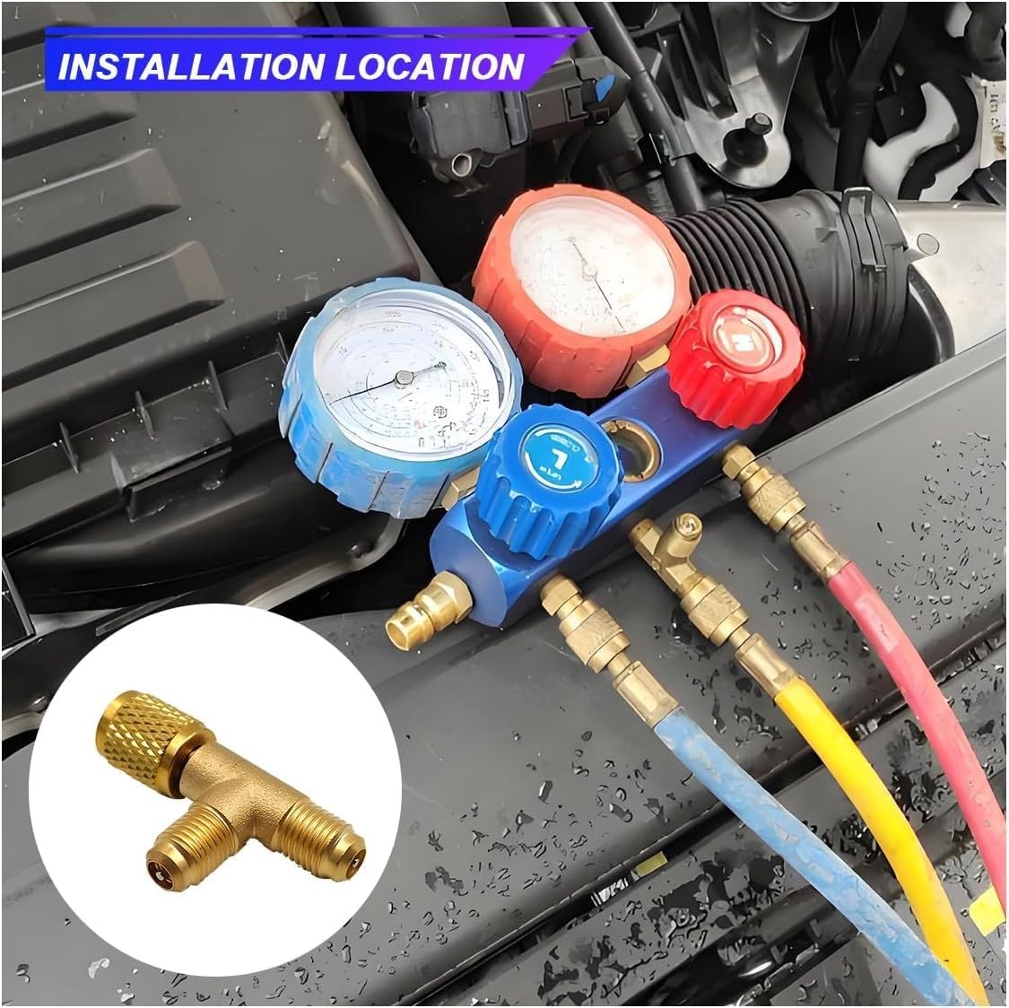 Brass 1/4″ HVAC Access Tee Valve Core Adapter for R22 R12 R134 Refrigerant