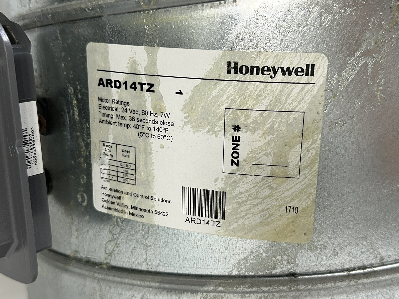 Honeywell ARD14TZ ~ 14in Round Automatic TrueZONE Damper ~ Normally Open