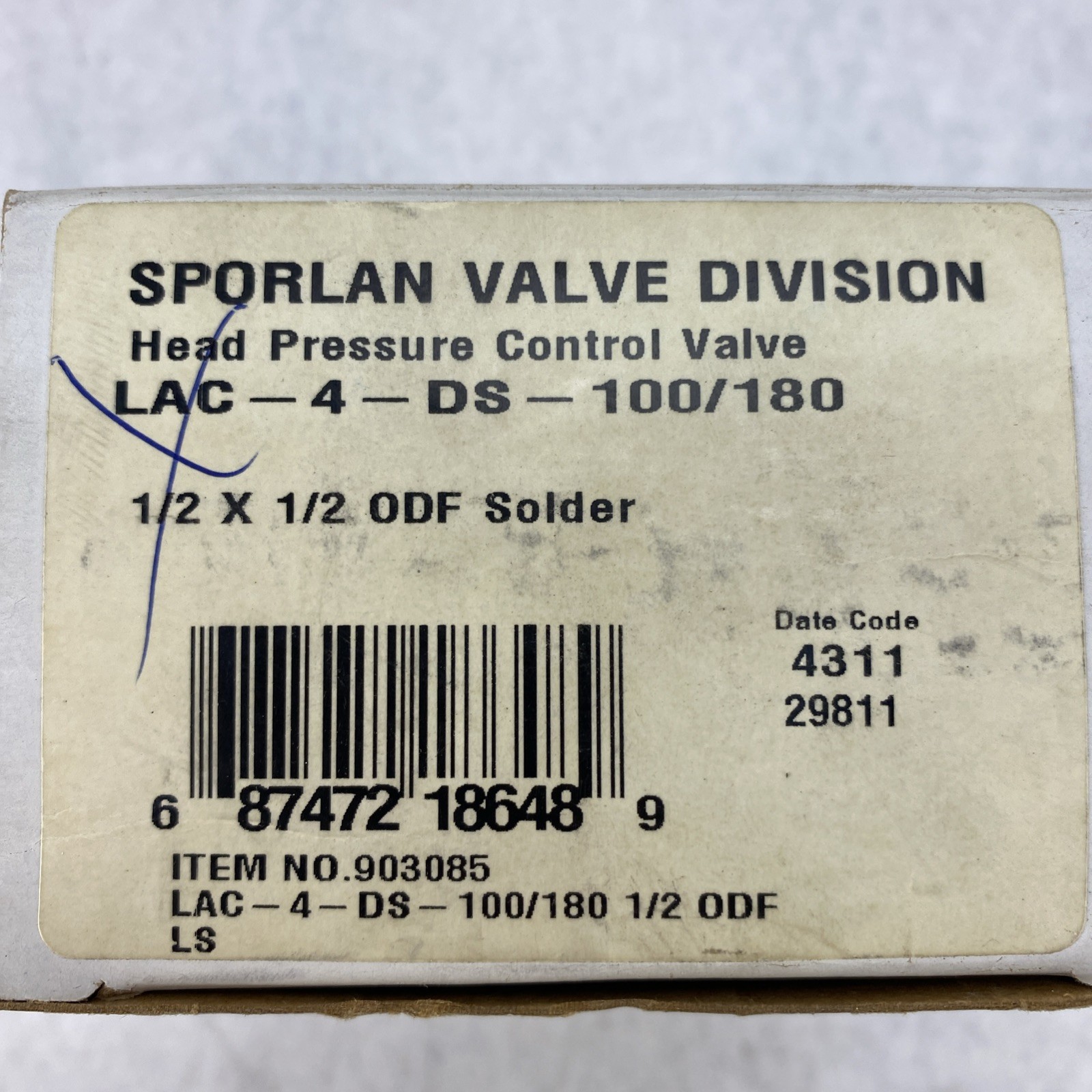 Sporlan LAC-4-DS-100/180 Head Pressure Control Valve 1/2 x 1/2 ODF Solder 903085