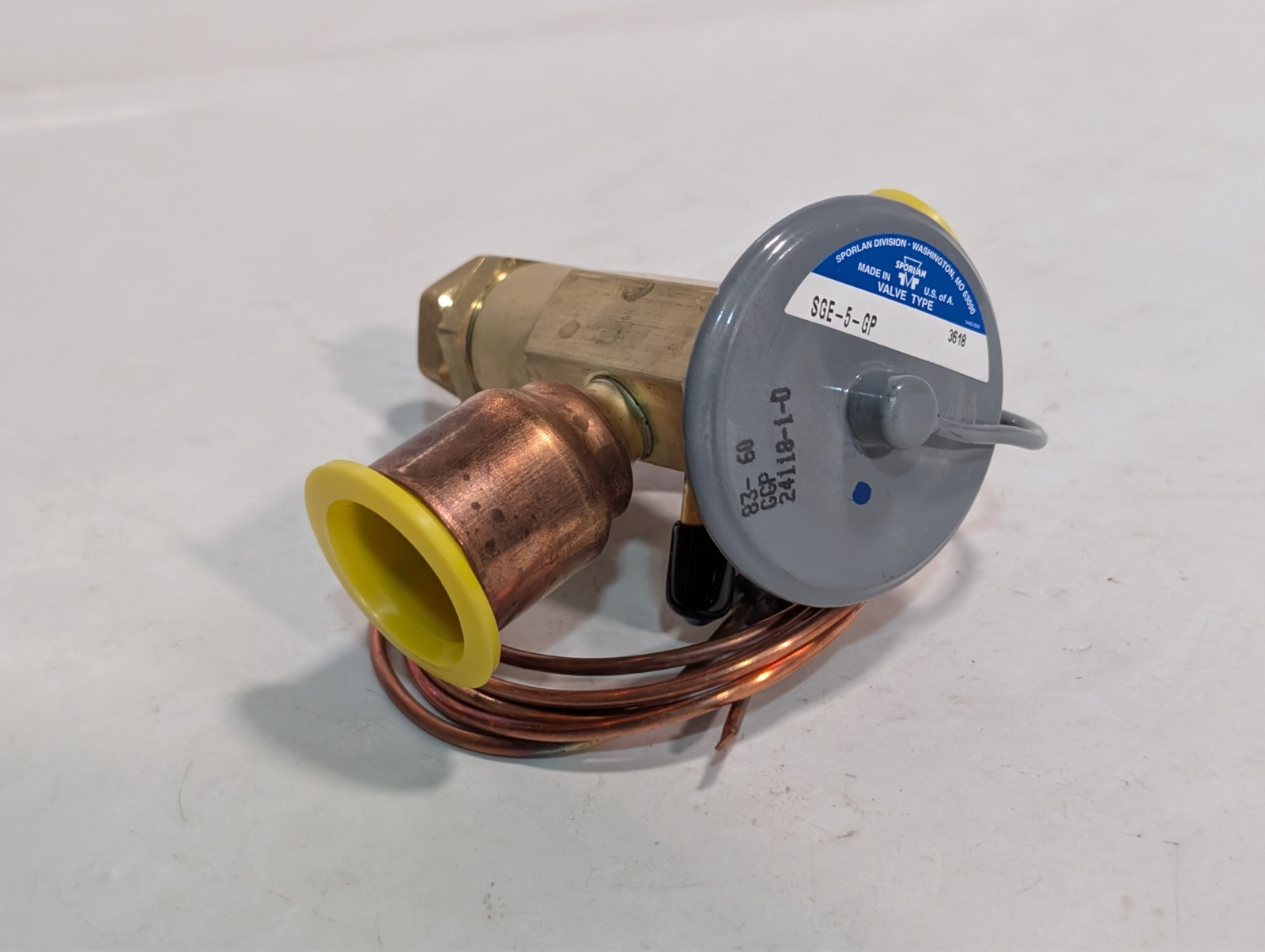 Sporlan SGE-5-GP TXV 5/8 x 1-1/8 ODF, 1/4 ODF ext eq, 60in cap tube as shown