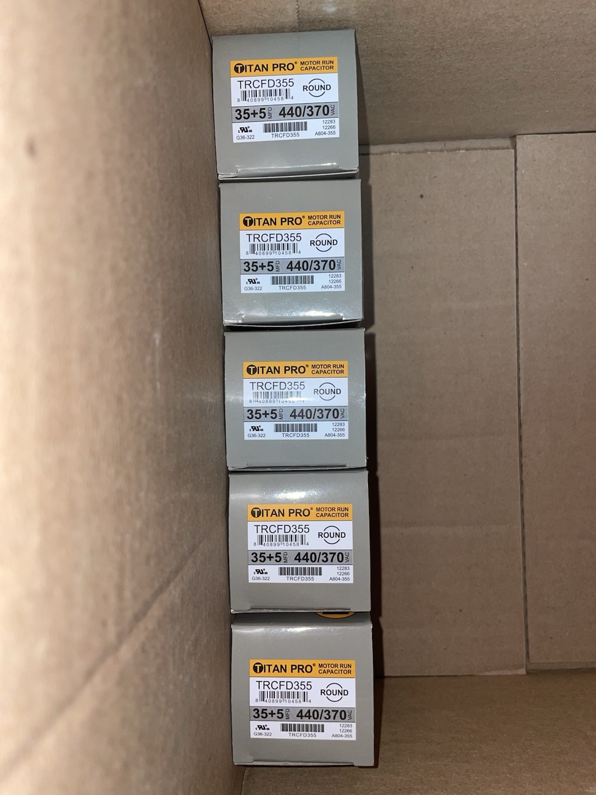 5X Titan Pro TRCFD355 HVAC Round Dual Motor Run Capacitor. 35/5 MFD/UF440/370 V