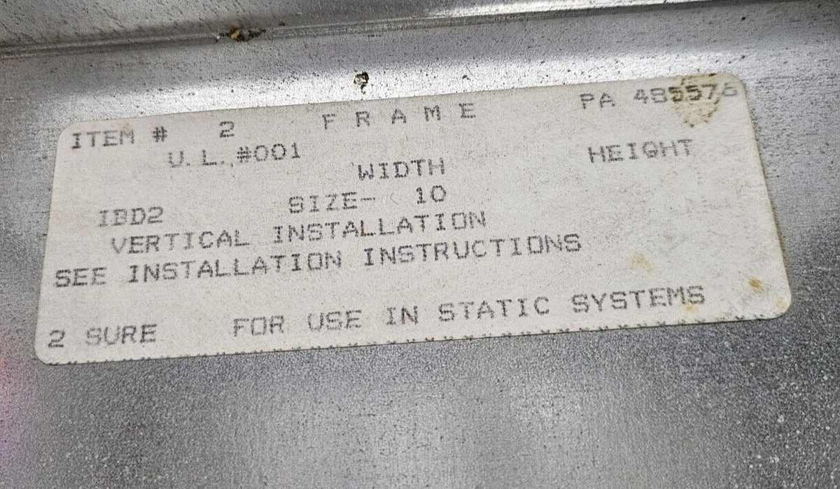 Ruskins Underwriters Laboratories 0000036838 PA Vertical Fire Damper